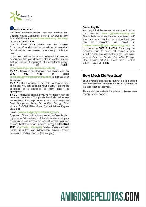 Reino Unido Green Star Energy Energy Business Utility Bill Formatos Word e PDF, 3 páginas 3 exemplo